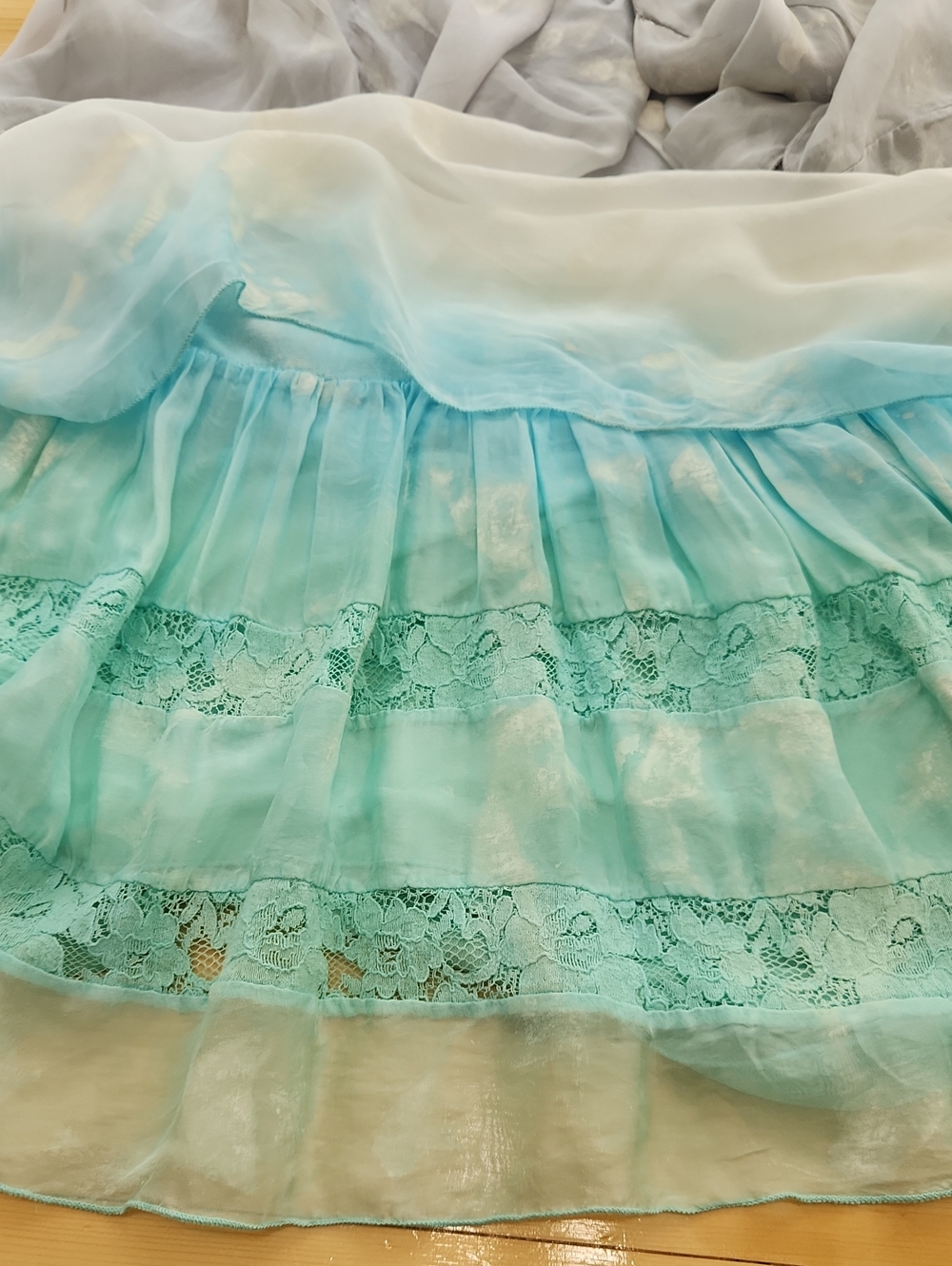 Belle France Silk Ombre Dress XL Italy Boho Romantic Lace Layered Midi - Picture 14 of 16
